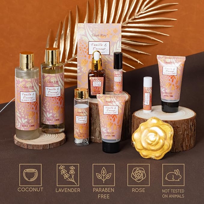 Mothers Day Gifts for Women, Skin care set Gifts, 16 Pcs Spa Gifts for Woman Coconut Vanilla Scents Skin Care Kit, Facial Kit with Face Day Cream, Night Cream, Skincare Set in Makeup Storage Box