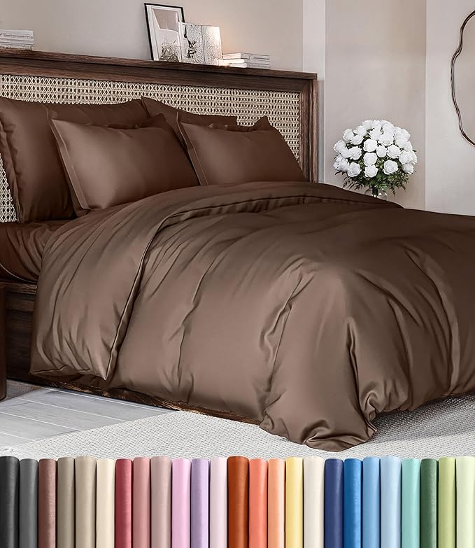 Duvet Cover King Size Set - Extra Soft King Duvet Cover 104" x 90" with 2 Pillow Shams - Hotel Luxury, Easy Care and Fade Free w/ Zipper Closures & Ties - All Season, Comfy, Cozy & Breathable (Brown)