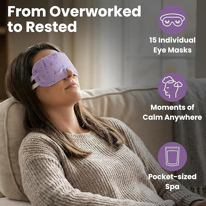 Lure Essentials Steam Eye Mask, Heated Eye Mask, Self Heating Warm Compress for Dry Eyes, Fast Relief for Stye, Puffy Sensitive Eyes, Moist Heat, Relaxation Gifts for Women and Men - Lavender