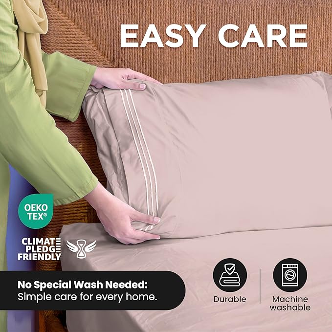 ROYALE LINENS 4 Piece Cal King Sheets Set - Soft Brushed 1800 Microfiber Bedding - 1 Fitted, 1 Flat Sheet, 2 Pillow Cases - Wrinkle Free & Fade Resistant - Hotel Luxury Bed Sheets (Pink, Cal King)