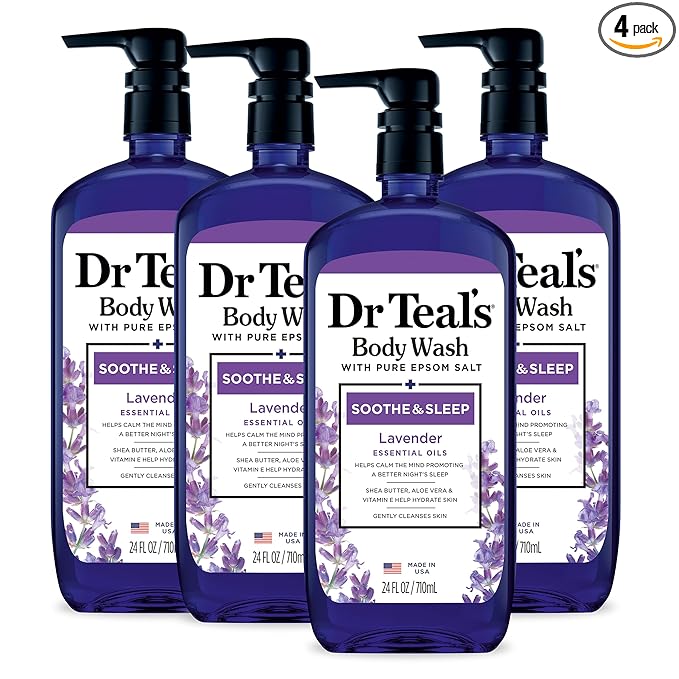 Dr Teal's Body Wash with Pure Epsom Salt, Soothe & Sleep with Lavender, 24 fl oz (Pack of 4)