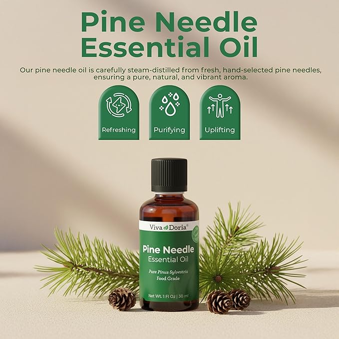 Viva Doria Pine Needle Essential Oil, 100% Pure, Natural, Pine Essential Oil, Undiluted, for Aromatherapy | Food Grade, 30 mL (1 Fluid Ounce)