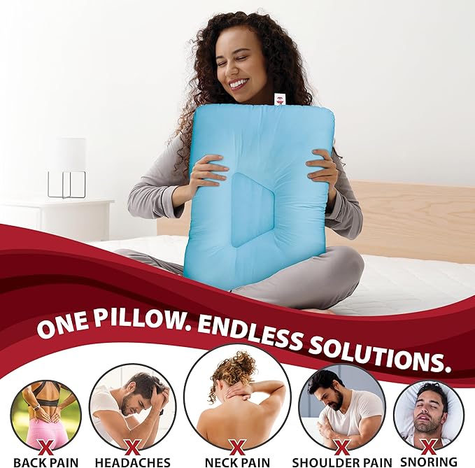 Core Products Tri-Core Cervical Support Pillow – Gentle (Medium Firmness) Orthopedic Neck Pillow for Pain Relief, Back and Side Sleepers – Ergonomic Contour Pillow – Assembled in USA, Full Size, Blue