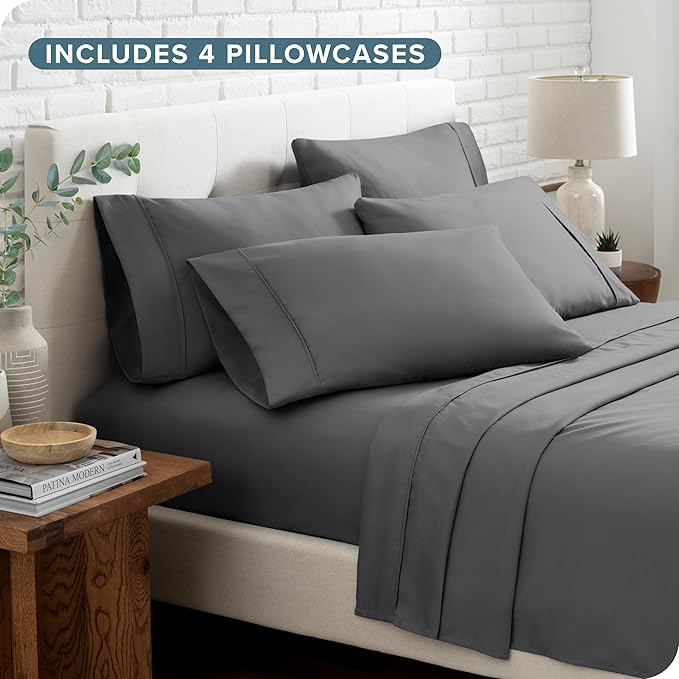 Bare Home Hotel Luxury Sheet Set, Extra Soft - 4 Piece Set - Deep Pockets - Easy Fit - Cooling & Breathable - Wrinkle, Fade, Stain Resistant - Includes 2 Pillowcases (RV Bunk (30x75), Grey)