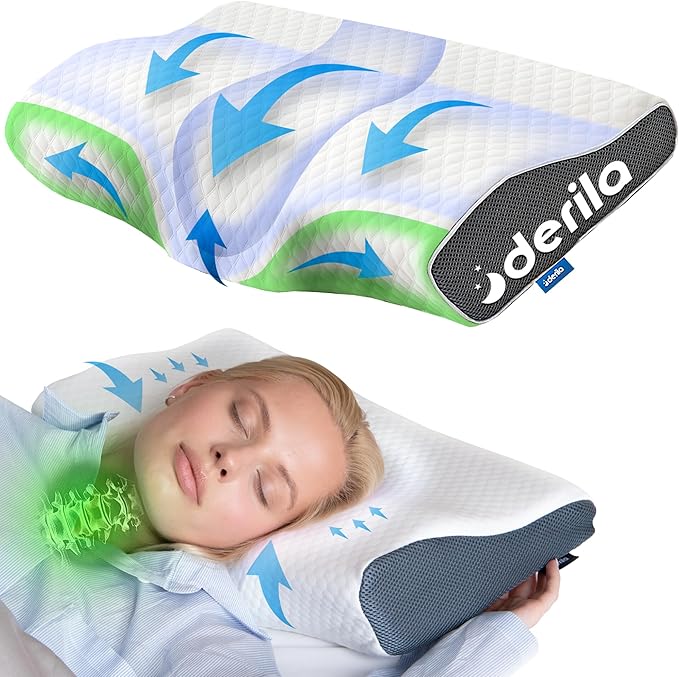 Derila Cervical Neck Pillow for Sleeping - Support Pillow for Back, Stomach, Side Sleeper Contour Memory Foam Pillows for Shoulder Relief, for Women 19.7" x 11.8" x 3.9"