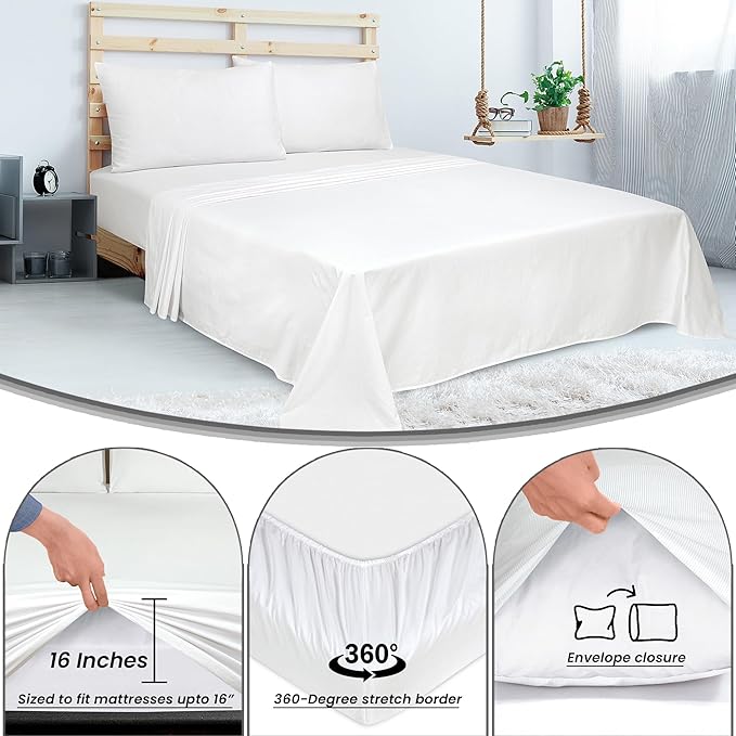 ROYALE LINENS 300 Thread Count 100% Long Staple Combed Cotton Striped Sheet Set - 3 Piece Twin Bed Sheets - 1 Fitted, 1 Flat & Pillow case -Soft Cool & Crisp Sheet Set (Twin, Narrow Stripe White)