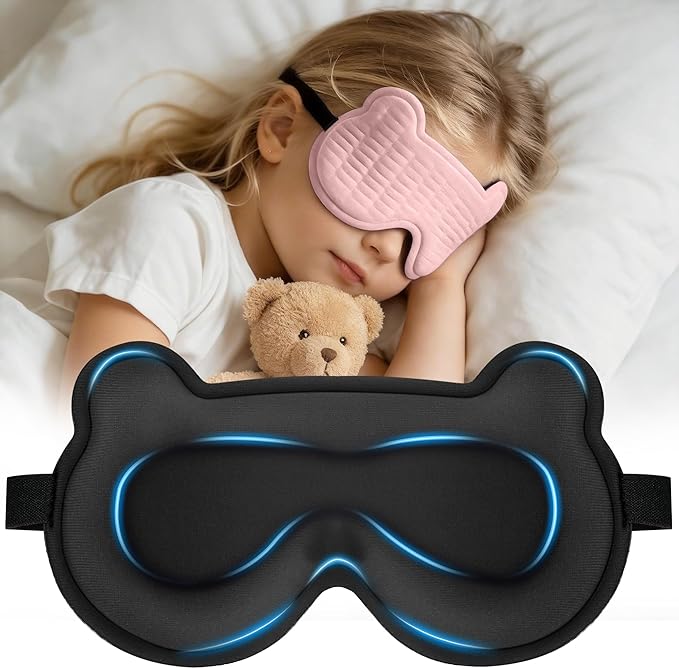 Kids Sleep Mask, 3D Sleep Mask for Kids with Adjustable Elastic Strap, Soft Comfortable Eye Mask for Children, Blackout Travel Kid Sleeping Mask for Ages 5-15 Boys Girls (Pink)