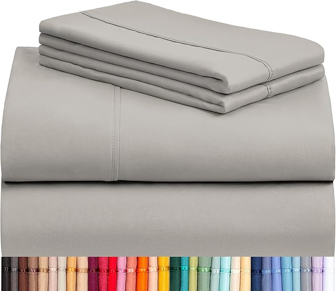 LuxClub 4 PC Full Sheet Set, Breathable Luxury Bed Sheets, Deep Pockets 18" Wrinkle Free Cooling Bed Sheets Machine Washable Hotel Bedding Silky Soft - Light Taupe Full