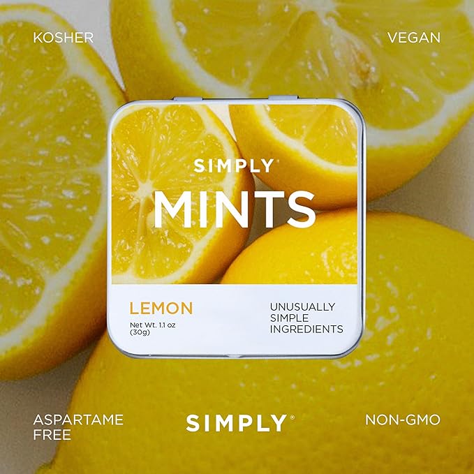 SIMPLY MINTS Natural Lemon Hard Candy, 6 Pack (180 Pieces), Tart and Tangy| Aspartame-Free, Sorbitol-Free, Xylitol-Free, Vegan, Kosher, Non-GMO