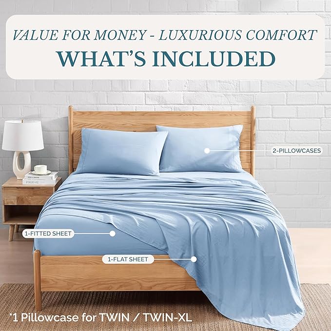 Casa Platino California King Size Sheet Set, Cozy California King Sheet Sets, Soft California King Sheet, Breathable California King Bed Sheet, Microfiber California King Size Sheets Set - French Blue