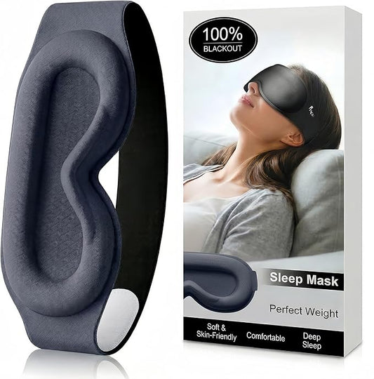 100% Blackout Weighted Sleep Mask - 3D Contoured Eye Mask for Sleeping, Zero Eye Pressure Design, Soft Breathable Fabric,Eye Cover for Bedtime Relaxation, Camping and Travel Nap, Black
