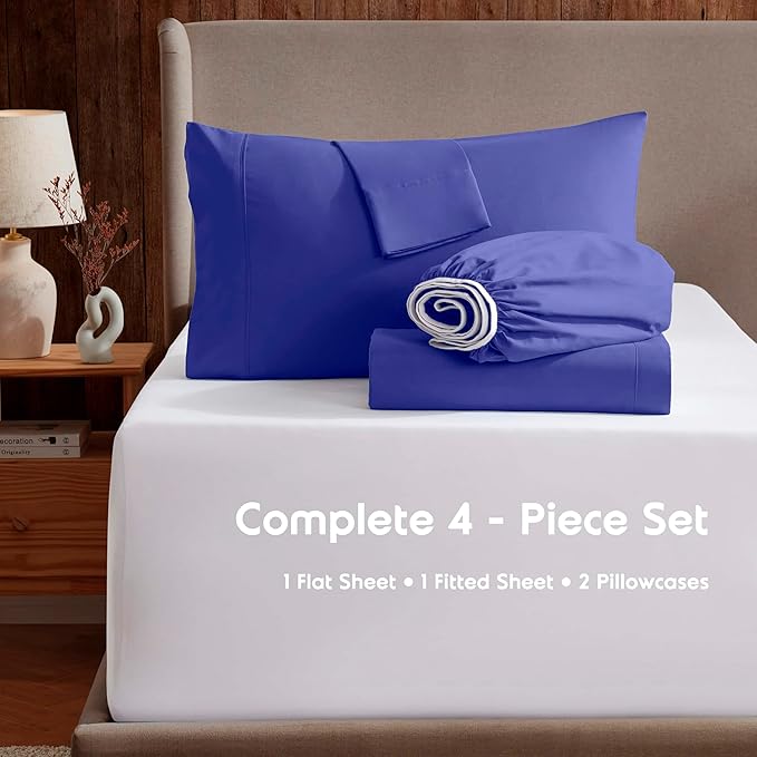 Nestl Extra Deep Twin XL Sheet Set - 4 Piece Breathable & Cooling Sheets - Hotel Luxury Bedding Set w/18-24 Inch Deep Pockets - Easy & Secure Fit - Super Soft, Wrinkle Free & Comfy - Royal Blue