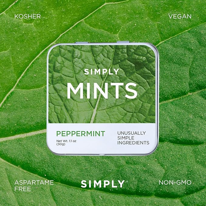 SIMPLY MINTS Natural Peppermint Breath Mints, 6 Pack (180 Pieces), Made With Real Peppermint Oil | Aspartame-Free, Sorbitol-Free, Xylitol-Free, Vegan, Kosher, Non-GMO