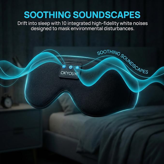 2026 New Sleep Headphones Pro | Built-in White Noise Sleep Mask,75g Ultra-Light Bluetooth Eye Mask for All Face Shapes, Zero-Pressure Fit, Breathable Bamboo, 100% Blackout for Deep Sleep & Travel