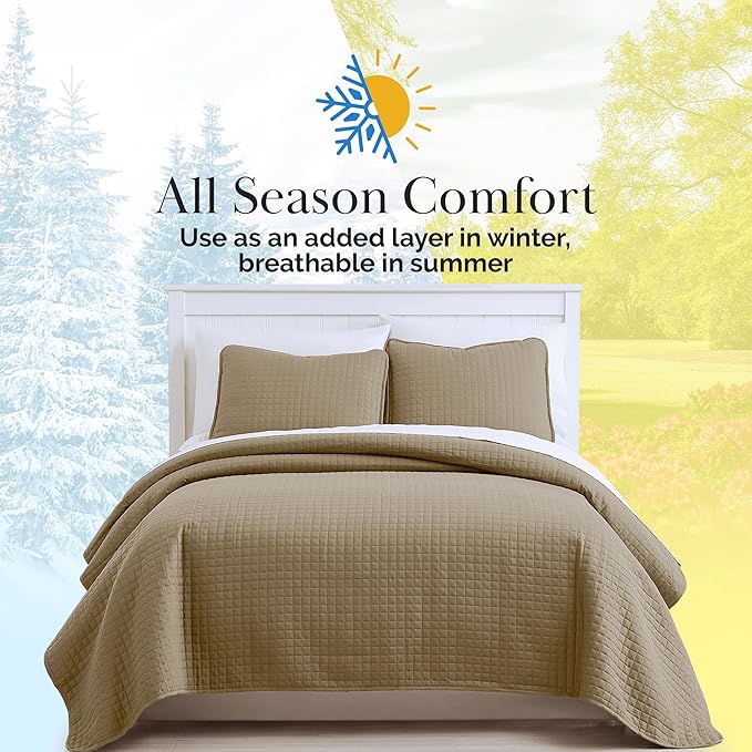 Southshore Fine Living, Inc. Oversized King Quilt Bedding Set, Taupe Quilt California King Size Bedspread with 2 Matching Pillow Shams, Microfiber Quilts, Soft & Cozy Bedding Coverlet, Taupe Quilts