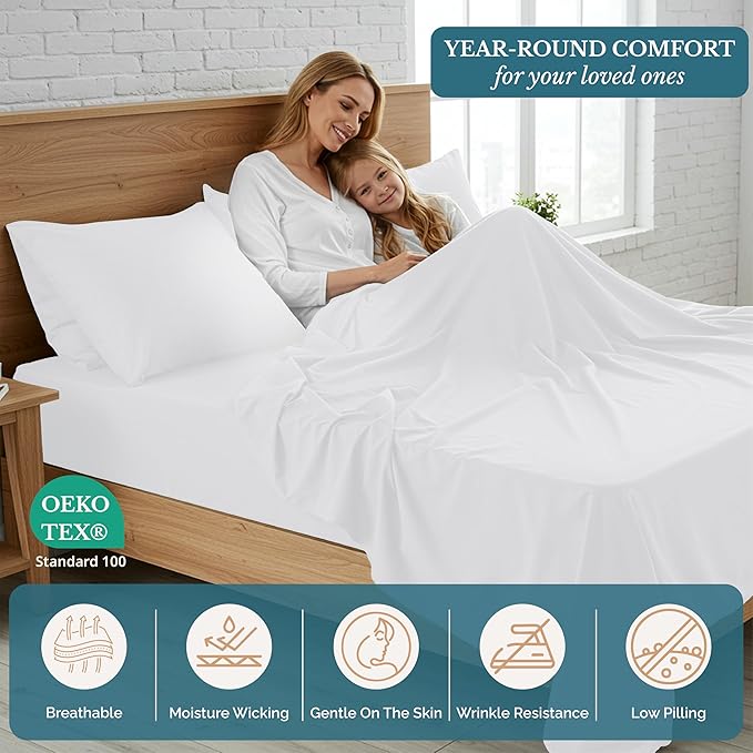 Casa Platino King Bed Sheets, Pre-Washed Brushed Microfiber Sheets, Soft & Cozy Bedding, 4 Piece Set, Breathable Bedding, Deep Pocket 15 Inch Sheet & Pillowcase Sets– White