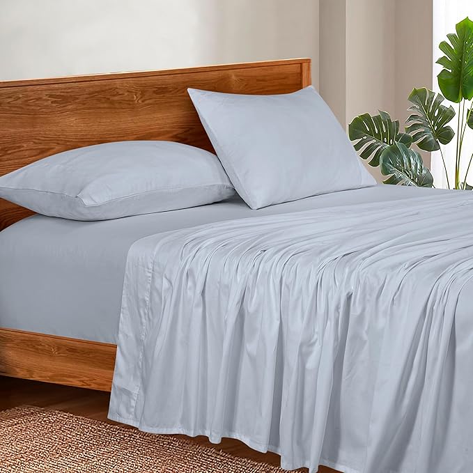 ROYALE LINENS 300 Thread Count 100% Long Staple Combed Cotton Sheet Set - 4 Piece King Bed Sheets - 1 Fitted, 1 Flat & 2 Pillow Cases - Soft Cool & Crisp Sheet Set (King, Sky Blue)