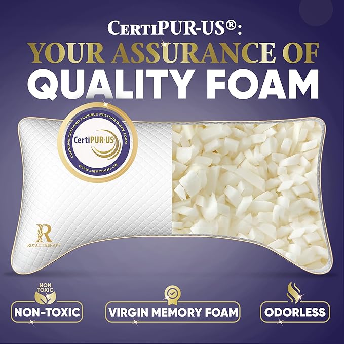 Royal Therapy King 4-Pack Memory Foam Pillow, Adjustable Shredded Odor-Free Cut-Out Bed Pillow for Neck & Shoulder Pain Relief, Breathable Support for Back, Stomach, Side Sleepers, BioForm