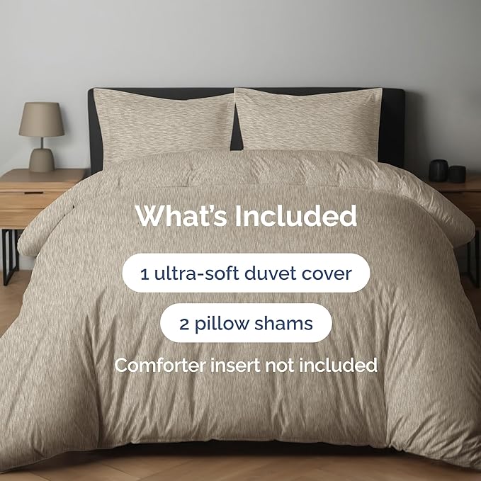 Duvet Cover Full Size Set - Extra Soft Full Duvet Cover 80" x 90" with 2 Pillow Shams - Hotel Luxury, Easy Care & Fade Free with Zipper Closures and Ties - Comfy, Cozy & Breathable (Heathered Beige)