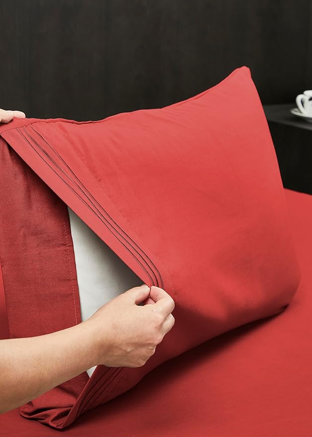 Mocassi Luxury Full 4-Piece Sheet Set - 1800 Premium Hotel Quality - Easy-Fit, Wrinkle, Fade Resistant Bed Sheets and Pillowcases - All Around Elastic Fitted Sheet, Deep Pocket, Rust