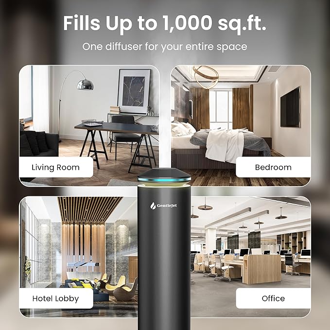 GentleJet MajesticMist Waterless Essential Oil Diffuser for Large Room (1000 sq ft), Cold Air Nebulizing Scent Machine, Rechargeable, Wireless Charging Base, Quiet Aluminum, Remote Control