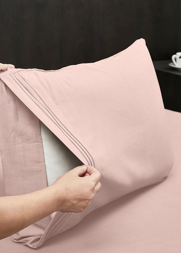 Mocassi Luxury Queen 4-Piece Sheet Set - 1800 Premium Hotel Quality - Easy-Fit, Wrinkle, Fade Resistant Bed Sheets and Pillowcases - All Around Elastic Fitted Sheet, Deep Pocket, Blush