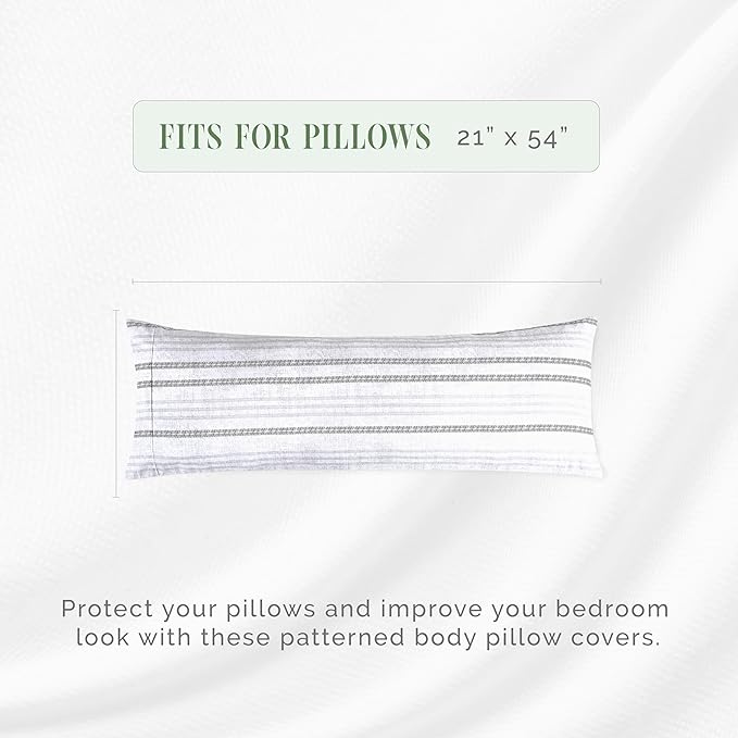 Elegant Comfort Ultra Soft 1-Piece Set Striped Print Pillowcases - 1500 Premium Hotel Quality Microfiber, Soft and Smooth Hidden Zipper Closure 1-Piece Pillow Covers - Body Pillowcase, Traci Gray