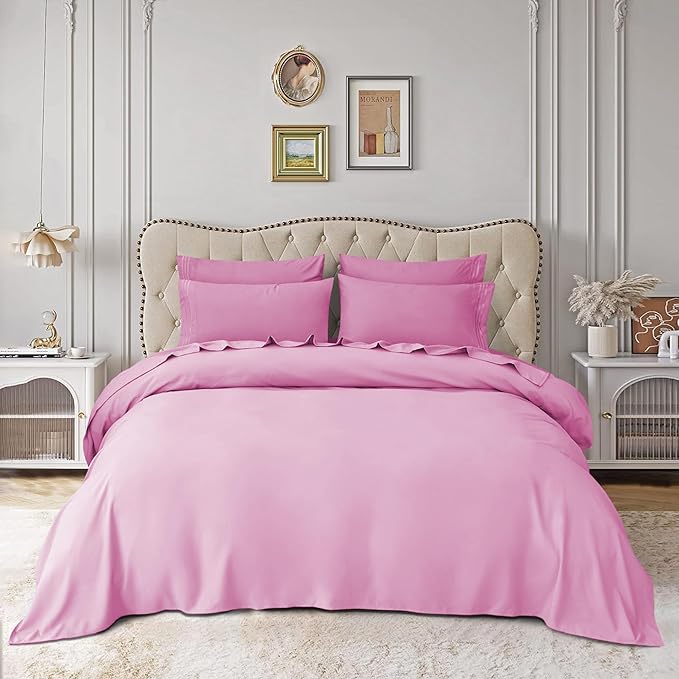 Mocassi Luxury King 4-Piece Sheet Set - 1800 Premium Hotel Quality - Easy-Fit, Wrinkle, Fade Resistant Bed Sheets and Pillowcases - All Around Elastic Fitted Sheet, Deep Pocket, Light Pink
