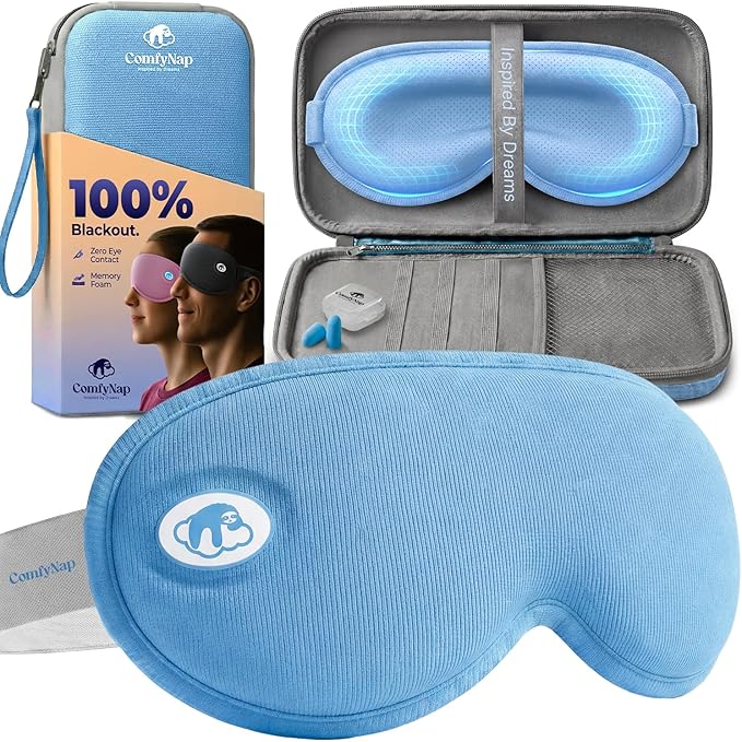 Eye Mask for Sleep with Ultimate Travel Case & Ear Plugs - DeepSpace™ Blackout Sleep Mask for Women Men, Side Sleeper Adjustable Eye Cover, Zero Eye Pressure, Memory Foam Eye Mask (Earth)
