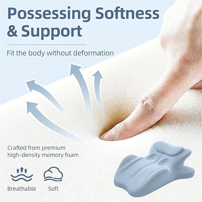 Contoured Support Pillows Ergonomic Memory Foam Wedge Pillow, 27° Angled Support for Waist and Neck, Multi-Position Support Pillow (Blue)