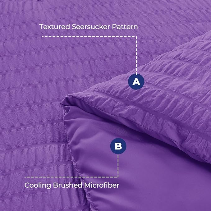 HYMOKEGE Bright Purple Queen Comforter Set Seersucker 7 Pieces, All Season Luxury Bed in a Bag Queen for Bedroom, Bedding Set with Comforter, Sheets, Pillowcases & Shams