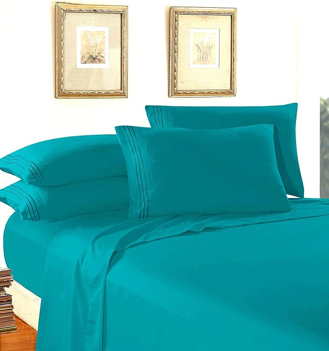 Elegant Comfort Luxury Soft 1500 Premier Egyptian 4-Piece Premium Hotel Quality Wrinkle Resistant Bedding Set, All Around Elastic Fitted Sheet, Deep Pocket up to 16inch, Cali King, Turquoise