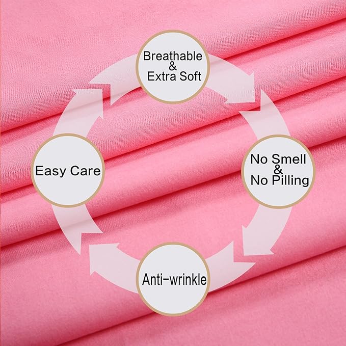 4 Piece Bed Sheet Set (Queen,Peach Pink) 1 Flat Sheet,1 Fitted Sheet and 2 Pillow Cases,Brushed Microfiber Luxury Bedding with Deep Pockets