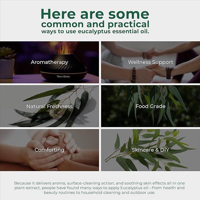 Viva Doria Eucalyptus Essential Oil, 100% Pure, Natural, Essential Globulus Oil, Undiluted, for Aromatherapy | Food Grade, 30 mL (1 Fluid Ounce)
