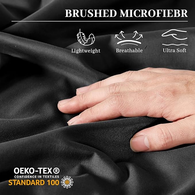 YIYEA Pillow Cases Standard Size Set of 4, Ultra Soft 1800TC Hotel Quality Double Brushed Microfiber Embroidered Pillowcases, Envelope Closure, Fade Resistant (20"x26", Black)