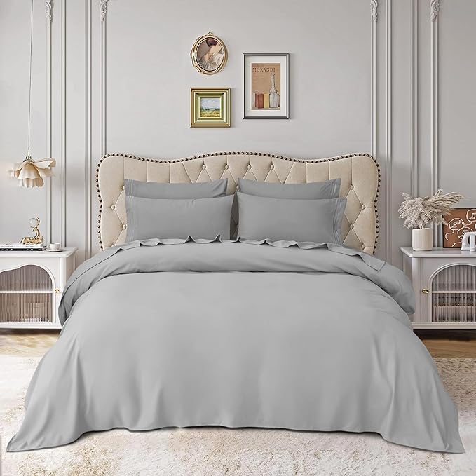 Mocassi Luxury Split King 5-Piece Sheet Set - 1800 Premium Hotel Quality - Easy-Fit, Wrinkle, Fade Resistant Bed Sheets and Pillowcases - All Around Elastic Fitted Sheet, Deep Pocket, Silver