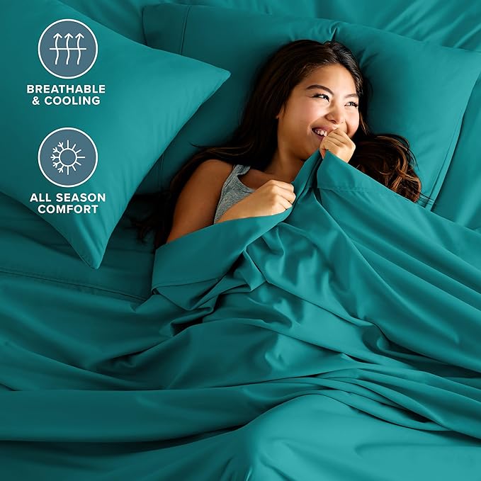 Bare Home Hotel Luxury Full Sheet Set, Extra Soft - 6 Piece Set - Deep Pockets - Easy Fit - Cooling & Breathable - Wrinkle, Fade, Stain Resistant - Includes 4 Pillowcases (Full, Emerald)