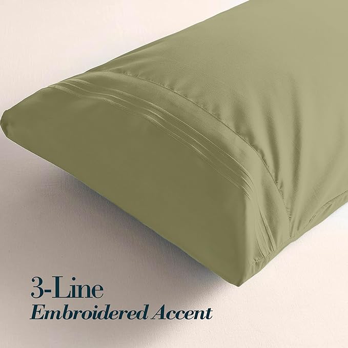 Mocassi 1-Piece Premium Body Pillowcase 1800 Series Hotel Quality Microfiber - Soft and Breathable with 3-Line Embroidery Wrinkle and Stain Resistant, Easy Care, 21" x 54", Sage Green