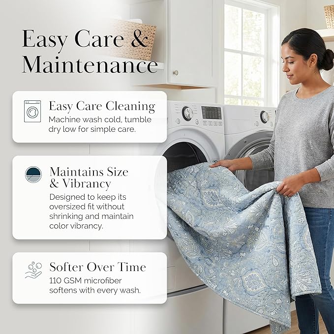 Southshore Fine Living, Inc. Twin XL Comforter Quilt Set, Dorm Bedding Essentials, Stain Resistant, Machine Washable Paisley Boho Bed Spread, Twin XL Quilt Bedspread Set w/Pillow Sham, Blue Paisley