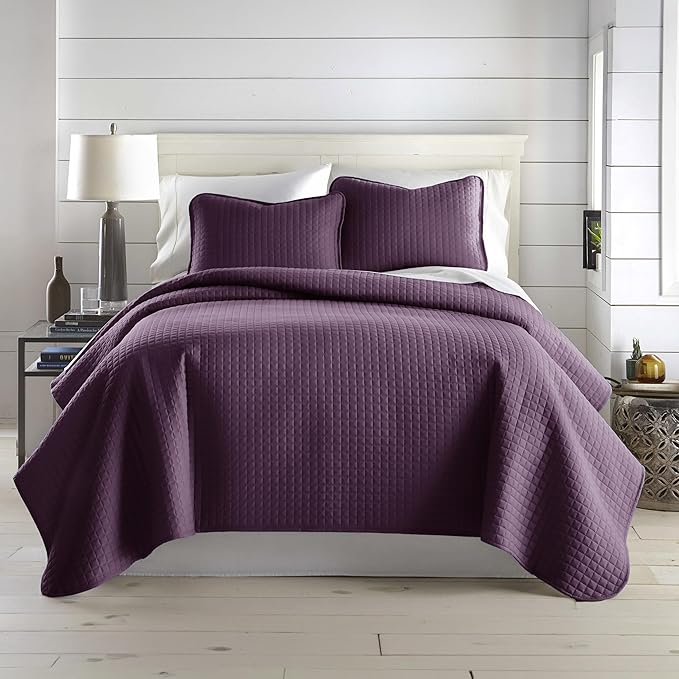 Southshore Fine Living, Inc. Oversize King Quilt Bedding Set, Soft Brushed Microfiber, Stain and Pet Hair Resistant Bedding, California King Size Quilt Coverlet Bedspread Set w/2 Shams, Purple Quilts