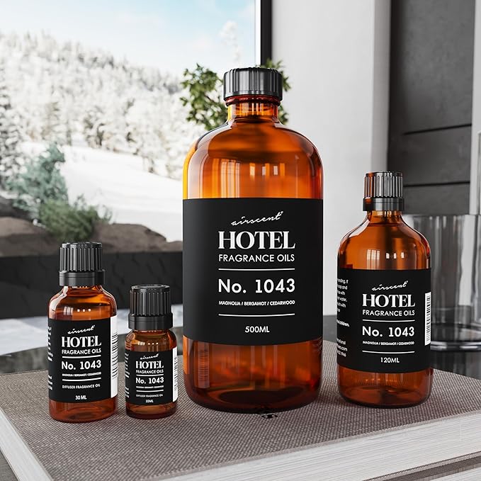 AirScent Magnolia Wood Hotel Diffuser No. 1043 - Magnolia Bergamot Cedarwood - Premium Fragrance Oil for Ultrasonic and Waterless Diffusers and Crafting - 120 mL, 4 fl oz Dropper Bottle