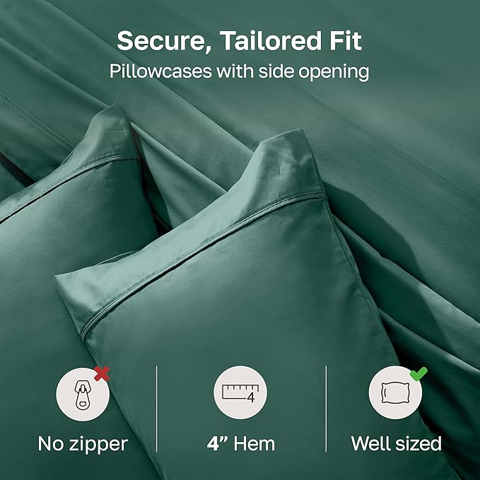 California Design Den King Size Pillowcase Set - 400 Thread Count, 100% Cotton Sateen, Set of 2 Pillow Covers, Soft and Breathable - Hunter Green