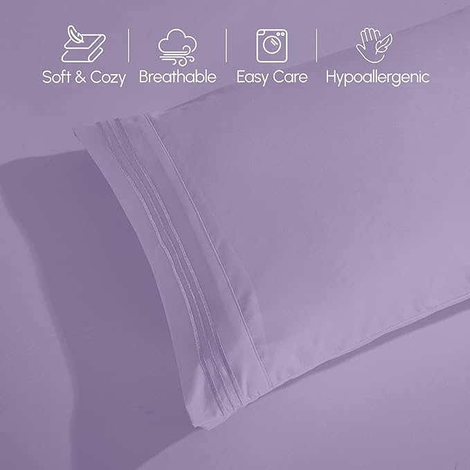 Elegant Comfort Luxury 1500 Premium Hotel Quality Microfiber 4-Piece Sheet Set - Soft, All Around Elastic 18-24 Inches Deep Fitted Sheet - Extra Deep Pocket Sheets, Full, Lavender