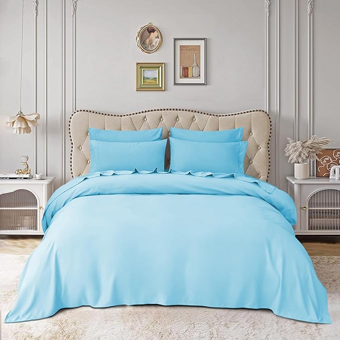 Mocassi Luxury Twin 4-Piece Sheet Set - 1800 Premium Hotel Quality - Easy-Fit, Wrinkle, Fade Resistant Bed Sheets and Pillowcases - All Around Elastic Fitted Sheet, Deep Pocket, Aqua