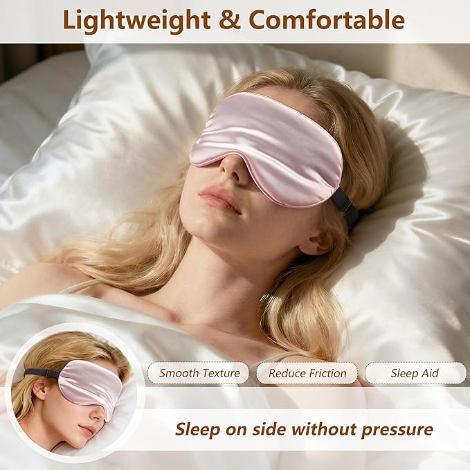 Sleep Mask Silk Eye Mask for Men Sleeping Mask, Adjustable Elastic Strap for Night Shading Sleep Mask, Soft and Comfortable for Both Men and Women (Pink, 2 Packs)