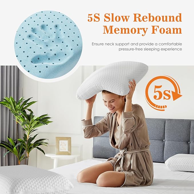 DUMOS Memory Foam Pillows for Sleeping 1 Pack, Bed Pillows for Adults with Washable Cover and Breathable Mesh, Gel Cooling Pillow for Back and Side Sleeper Support, White