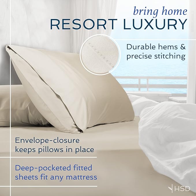 Hotel Sheets Direct 4 Piece Bed Sheet Set King Size, 100% Viscose Derived from Bamboo Sheets Set with 2 Pillowcases, Cooling & Breathable Luxury Bedding, Moisture-Wicking & Silky Soft, Light Yellow