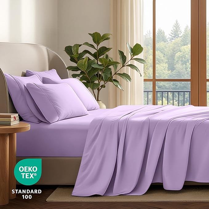 Bare Home Hotel Luxury King Sheet Set, Extra Soft - 6 Piece Set - Deep Pockets - Easy Fit - Cooling & Breathable - Wrinkle, Fade, Stain Resistant - Includes 4 Pillowcases (King, Lavender)