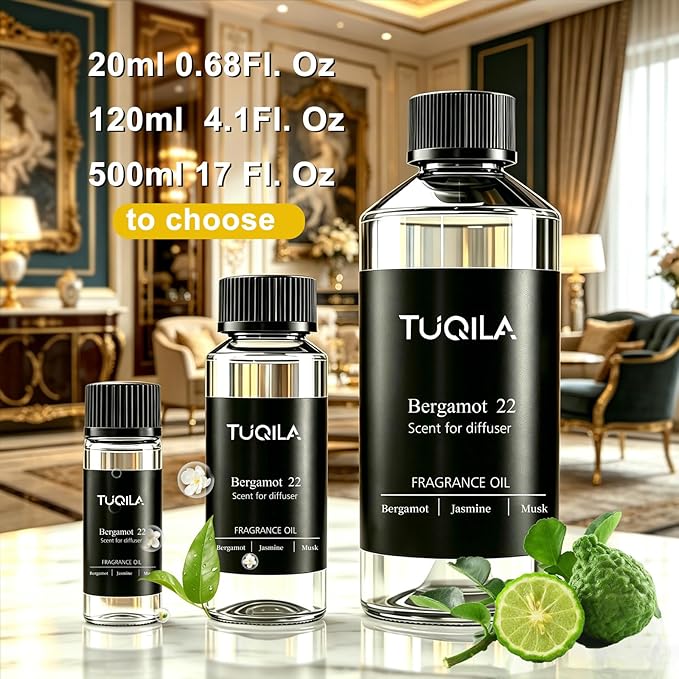 Hotel Bergamot Essential Oil - 120ML Waterless Scent Oil for Cold Air Diffusers, Luxury Aroma Fragrance Oils for Home, Spa & Office-Long Lasting Aromatic Oil for Waterless Diffusers
