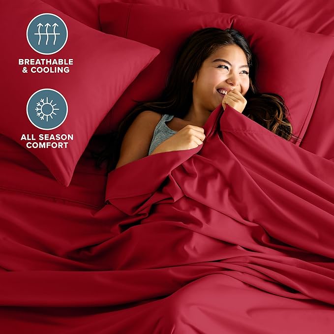Bare Home Hotel Luxury King Sheet Set, Extra Soft - 6 Piece Set - Deep Pockets - Easy Fit - Cooling & Breathable - Wrinkle, Fade, Stain Resistant - Includes 4 Pillowcases (King, Red)